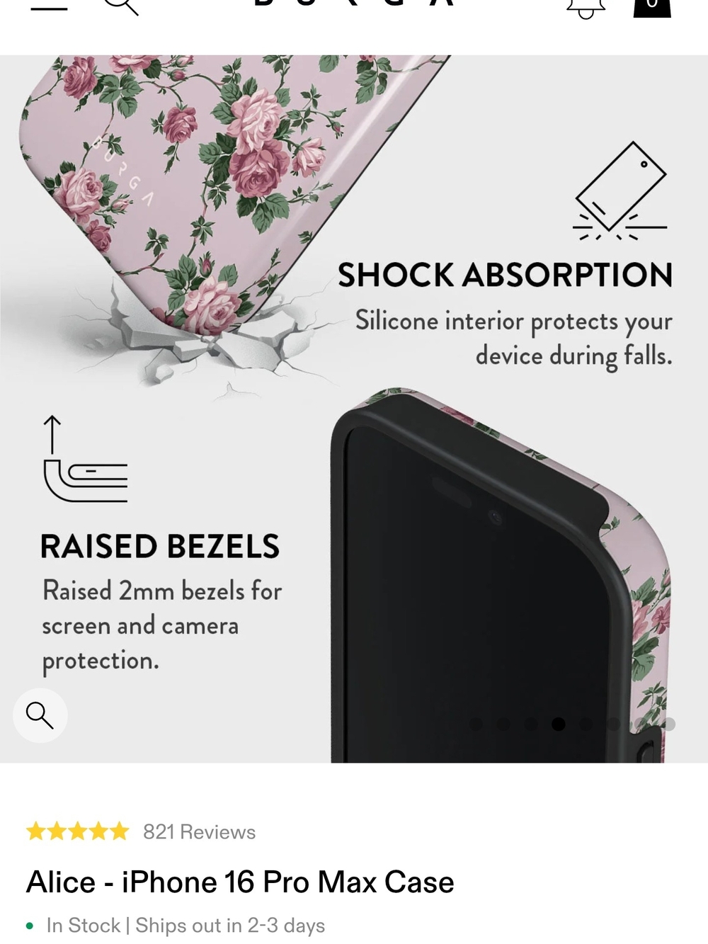 Alice Floral iPhone 16 Pro Max Case — Pink Rose Pattern - Tough MagSafe - Picture 4 of 7